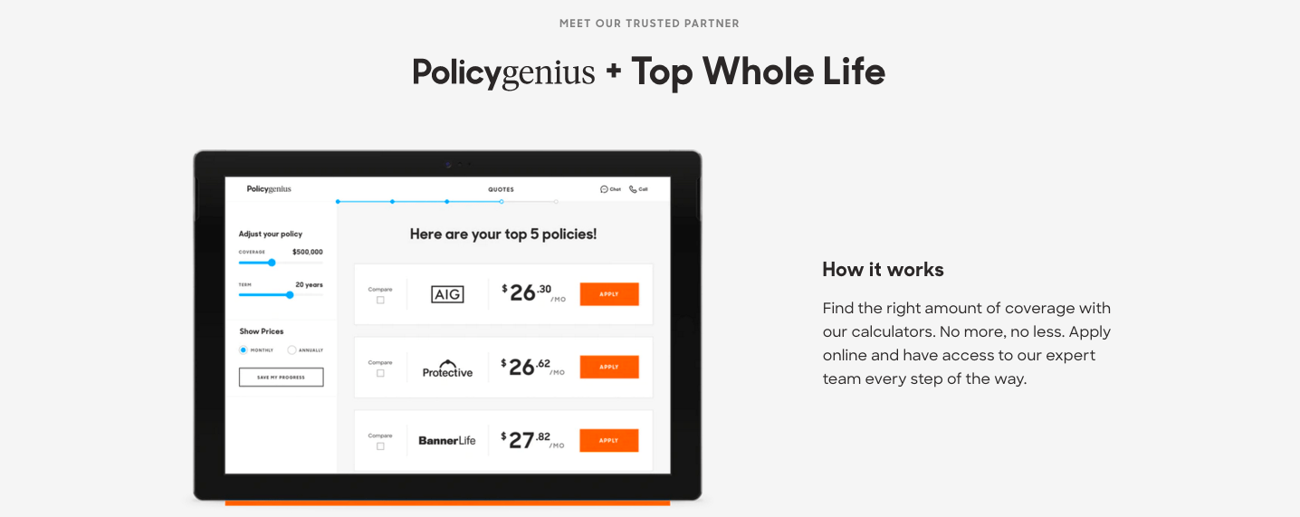 Policygenius + Top Whole Life Trusted Partnership
